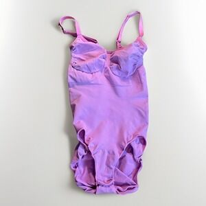 Skims Bodysuit Womens L/XL Pink Adjustable Strap Ruched V Neck Stretch Shapewear